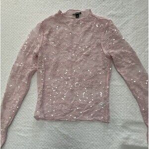 Wild fable Sheer Lace Top Sequin Women S Long Sleeve Coquette Fairy Indie